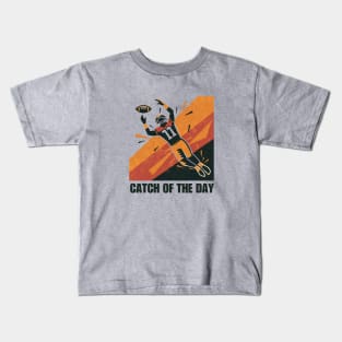 Modern American Football Player Catching Ball - Dark Brown & Orange Kids T-Shirt